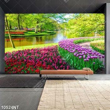 Tranh psd công viên nhiều hoa và cây xanh