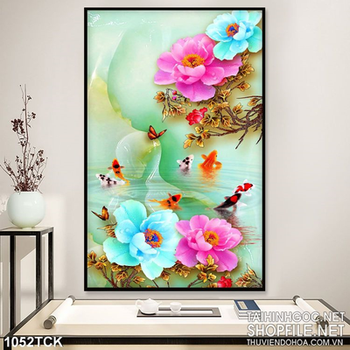 Tranh bông hoa giả ngọc và cá chép