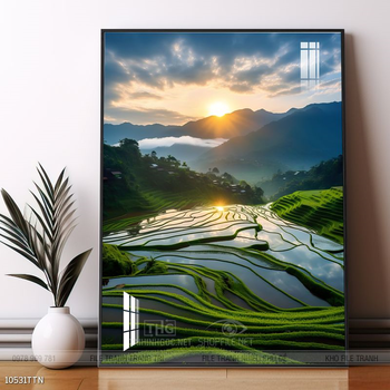 Tranh phon thủy sông, núi và mặt trời