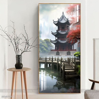 Tranh phon thủy sông, núi và mặt trời