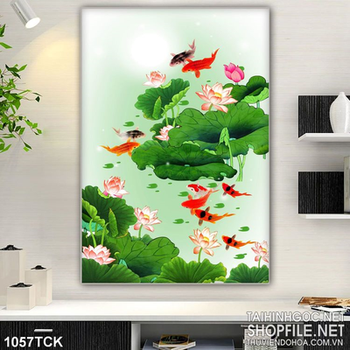 Tranh vẽ sen và cá chép