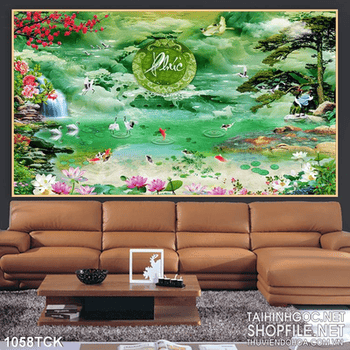 Tranh giả ngọc chữ phúc và hoa sen