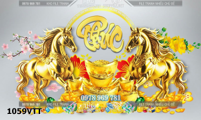 File 2 con ngựa vàng tết chữ phúc 3d thư pháp tết 1059VTT
