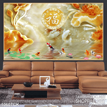 Tranh giả ngọc wall cá chép hóa rồng 3d in uv