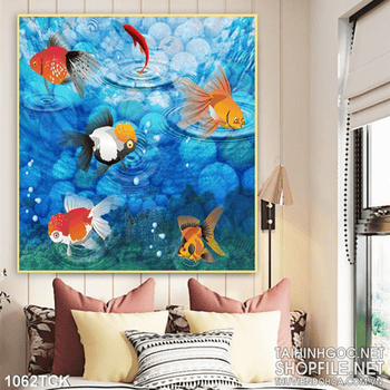 Tranh cá vàng bơi tung tăng 3d in wall