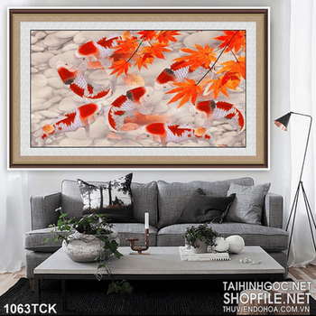 Tranh mùa thu cá chép psd