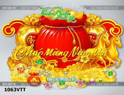 File tư liệu tết 2 con ngựa vàng túi tiền tài lộc tết 1063VTT