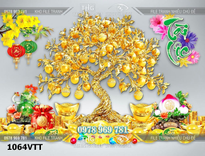 File tranh tư liệu tết năm mới tài lộc 3d tiền vàng bạc đá quý 1064VTT