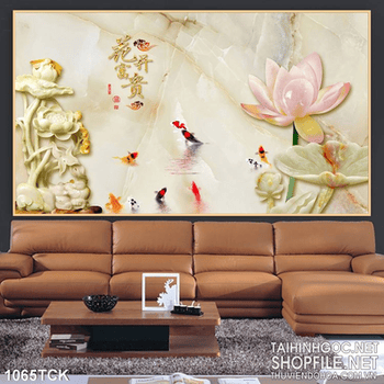 Tranh hoa sen giả ngọc 3d nền đá đẹp uv