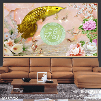 Tranh cá rồng bẳng vàng phú quý