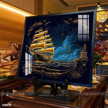Tranh thuyền buồm vàng phong thủy đẹp