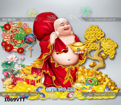 File ông di lặc đeo túi tiền tài lộc cây kim tiền tết 1069VTT
