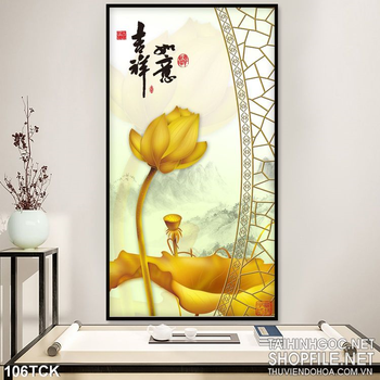 Tranh hoa sen kim tiền vàng