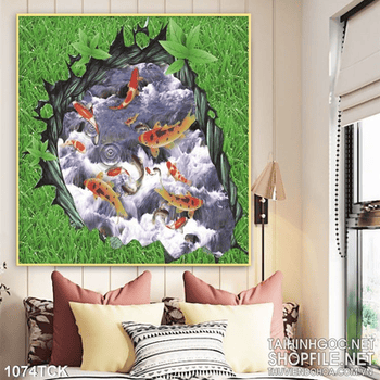 Tranh nghệ thuật cá koi 3d