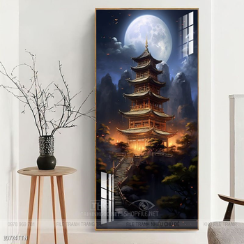 Tranh phon thủy sông, núi và mặt trời