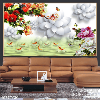 Tranh hoa mẫu đơn 3d