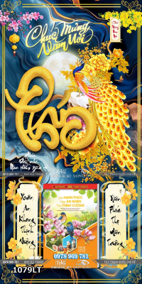 File tranh lịch chữ phúc chim công chúc mừng năm mới 1079LT