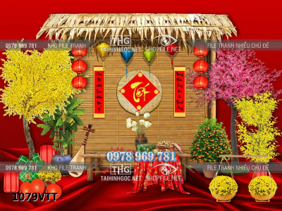 File tranh phông nền chụp hình tết 2026 mai đào đón xuân 1079VTT