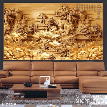 Tranh hoa sen điêu khắc trang trí