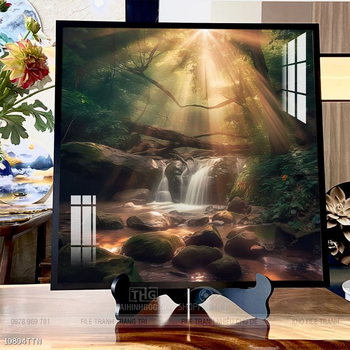 Tranh phon thủy sông, núi và mặt trời