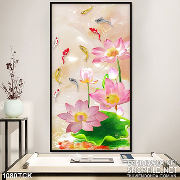 Tranh sen khổ dọc ấn tượng 3d