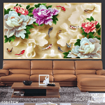 Tranh mẫu đơn giả ngọc wall in uv