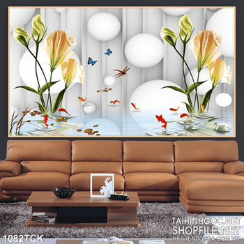 Tranh 3d và hoa loa kèn ấn tường đẹp