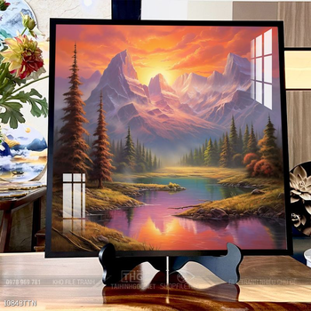 Tranh phon thủy sông, núi và mặt trời