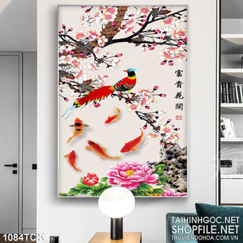 Tranh con chim đậu trên cành cây