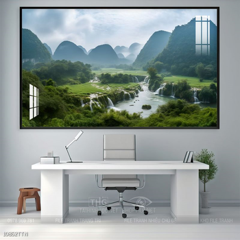 Tranh phon thủy sông, núi và mặt trời