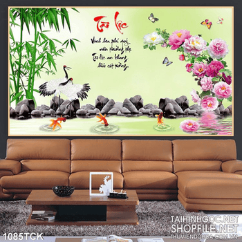 Tranh tài lộc đá và cá chép 3d