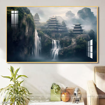 Tranh phon thủy sông, núi và mặt trời