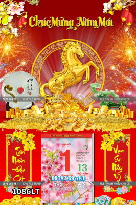 File psd lịch tết bính ngọ năm mới ngựa vàng 1086LT