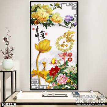 Tranh hoa sen và hoa mẫu đơn