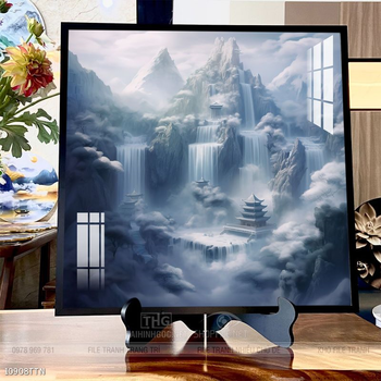 Tranh phon thủy sông, núi và mặt trời