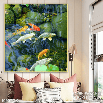 Tranh suối cá chép đẹp