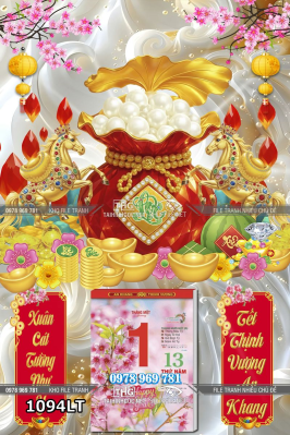 File lịch Tết bính ngọ ngựa quý tài lộc túi vàng 1094LT