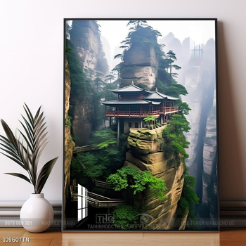 Tranh phon thủy sông, núi và mặt trời