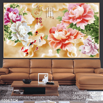Tranh hoa mẫu đơn giả ngọc uv wall