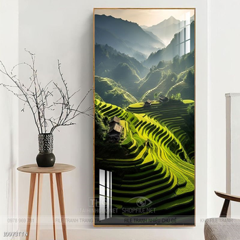 Tranh phon thủy sông, núi và mặt trời