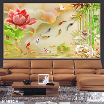 Tranh giả ngọc và cá chép in psd wall đẹp