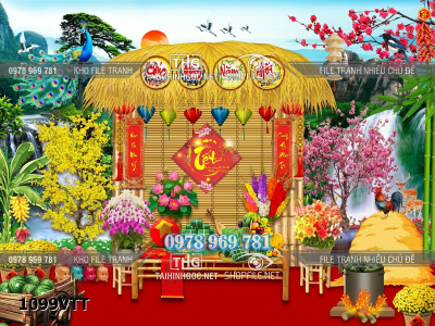 File tết mai đào bánh chưng bánh tét file phông nền vải chụp hình tết background tết 1099VTT