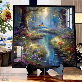 Tranh phon thủy sông, núi và mặt trời