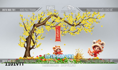 File decal dán kính trang trí décor tết năm mới mai đào 1101VTT