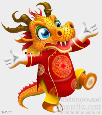 File PSD chú rồng đáng yêu mặc áo dài đỏ