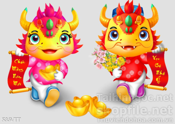 File PSD cặp rồng nhỏ đáng yêu đón xuân mới
