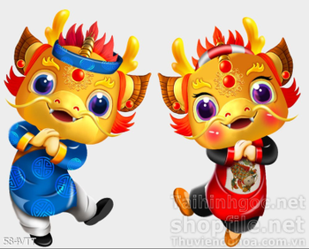 File PSD cặp rồng cute mặc áo dài