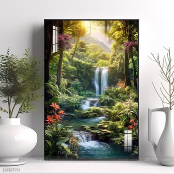 Tranh phon thủy sông, núi và mặt trời