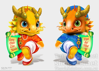 File PSD cặp rồng vàng mẫu mớn nhất đón năm mới