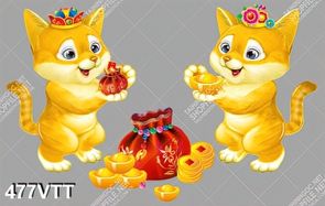 Vetor cặp mèo vàng dễ thương cầm túi vàng